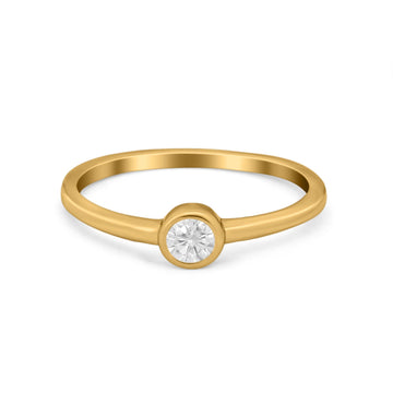 Petite Dainty Wedding Ring Bezel Yellow Tone, Simulated CZ 925 Sterling Silver